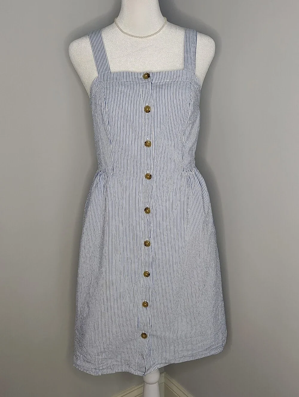 J. Crew Striped Blue & White Button-Front Mini Dress S